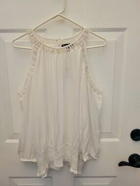 Embellished INC International Woven Trim Halter Tank Top - White